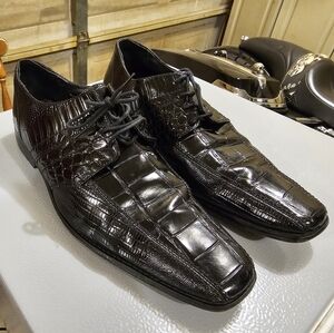Stacy Adams Black Crocodile Textured Men's Oxfords